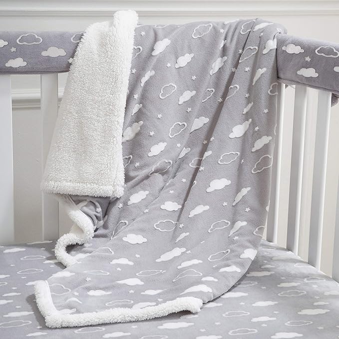 American Baby Company Heavenly Soft Chenille Sherpa Blanket Set, Receiving Blanket (30" x 35") & Security Blanket (14" x 14"), 3D Gray Cloud, for Boys & Girls