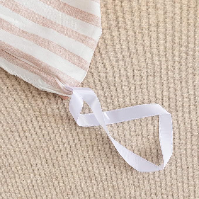 JELLYMONI 100% Natural Cotton 3pcs Striped Duvet Cover Sets,White Duvet Cover with Pink Stripes Pattern Printed Comforter Cover,with Zipper Closure & Corner Ties(Full Size)