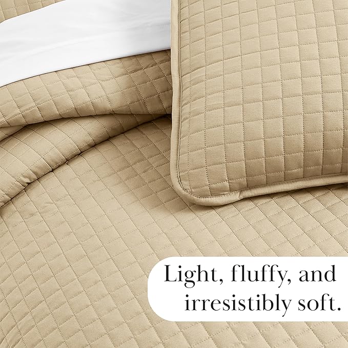Southshore Fine Living, Inc. Oversized King Quilt Bedding Set, Soft Microfiber, Easy Care Pet Hair Resistant Bedding, California/King Size Quilt Coverlet, Beige Bedspread Set w/2 Shams, Soft Sand
