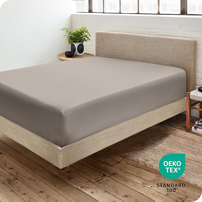 Bare Home Fitted Bottom Sheet Twin Extra Long - Premium 1800 Microfiber - Ultra-Soft Wrinkle Free - Deep Pocket - Twin XL Fitted Sheet (Twin XL, Khaki)