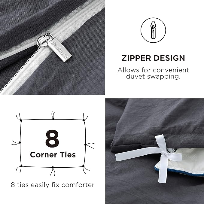 Bedsure Duvet Cover King Size with Fitted Sheet - 4 Pieces Prewashed Cotton-Like Extra Soft Bedding Set, Includes 1 Duvet Cover 104x90 Inches, 2 Pillow Shams, 1 Fitted Sheet, Dark Grey