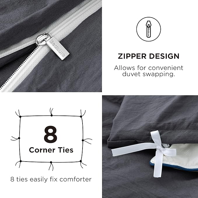 Bedsure California King Size Duvet Cover with Fitted Sheet - 4 Pieces Prewashed Polyester Extra Soft Bedding Set, Includes 1 Duvet Cover 104x98 Inches, 2 Pillow Shams, 1 Fitted Sheet, Dark Grey