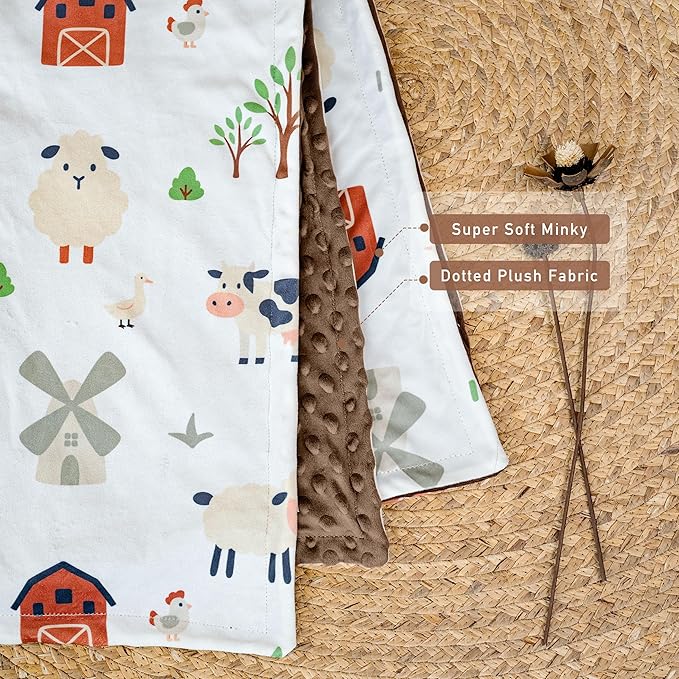 Baby Blanket for Boys and Girls - Soft Nursery Minky Blankets for Newborn,Brown Toned Farm,30 x 40 Inch (Micro Minky)