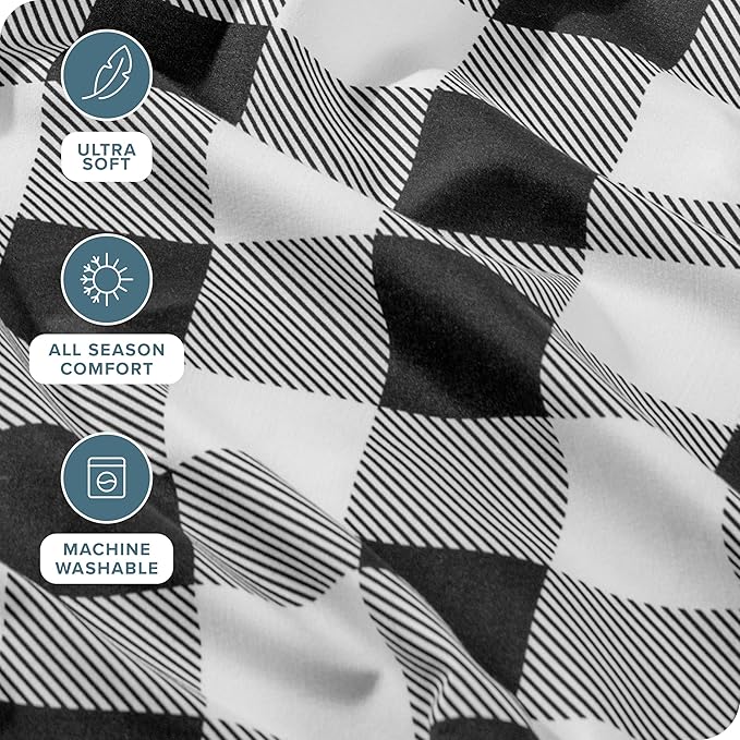 Bare Home Twin Sheet Set - 1800 Ultra-Soft Microfiber Double Brushed - Deep Pockets - Easy Fit - 3 Piece Set - Bedding Sheets & Pillowcases (Twin, Buffalo Plaid - White/Black)