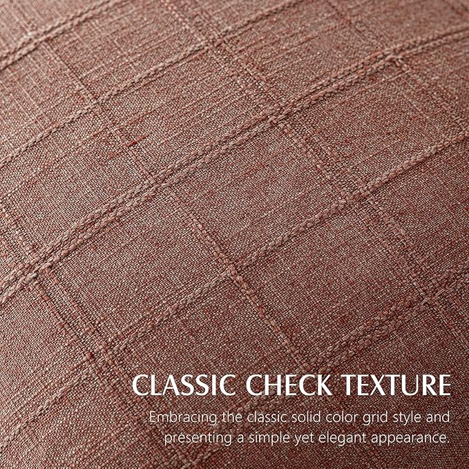 Foindtower Set of 2 Decorative Linen Check Throw Pillow Covers Neutral Farmhouse Lumbar Cushion Covers Modern Boho Home Decor for Sofa Chair Couch Bedroom Living Room,12×20 Inch,Autumnal Red