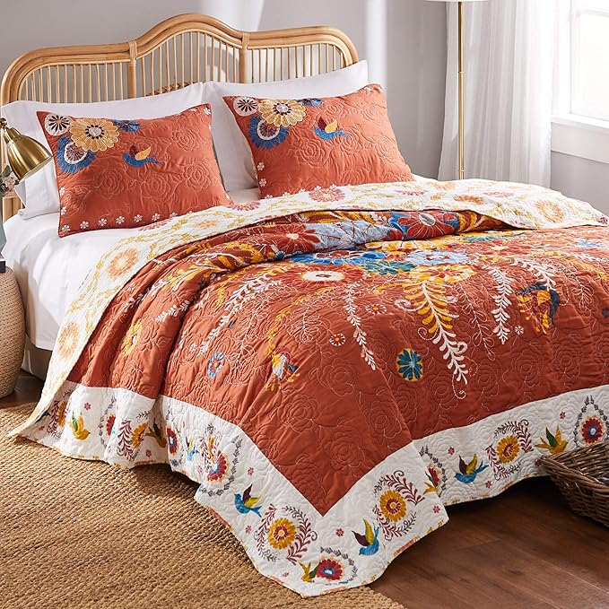 Greenland Home Barefoot Bungalow Topanga Quilt Set, 3-Piece Full/Queen, Multi
