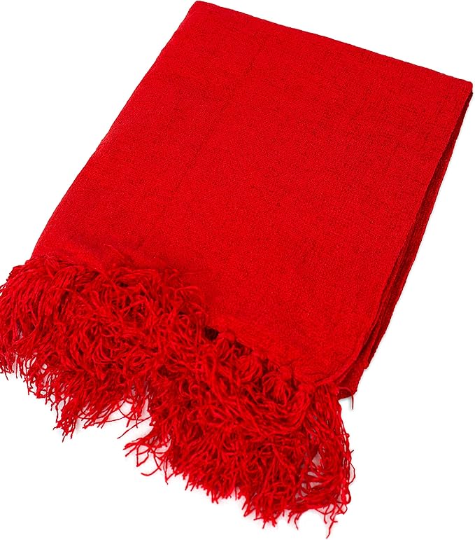 BIRDROCK HOME Chenille Throw Blankets - Red - Ultra Soft Couch Blanket with Fringe - Light Weight Sofa Throw - 100% Microfiber Polyester - Easy Travel - Bed - 50 x 60