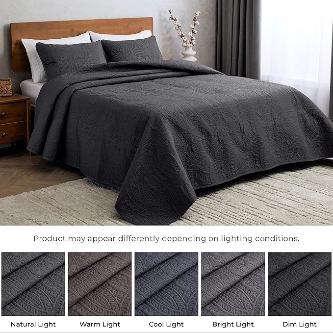 Mellanni King Bedspread Coverlet Set - Bedding Cover with Shams - Ultrasonic Quilting Technology - 3 Piece Oversized Quilt Set - Bedspreads & Coverlets (King, Gray)
