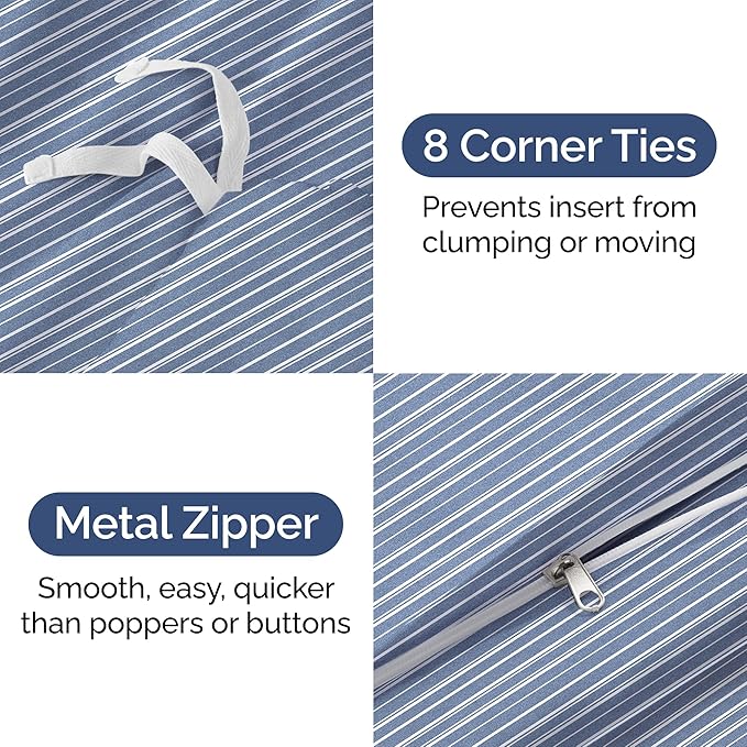 Duvet Cover Cal King Size - Extra Soft Cal King Size Duvet Cover - Lightweight, Breathable & Fade Free with Zipper Closures and Ties - 104" x 98" Inches - (Blue Stripes 3) Comforter Not Included