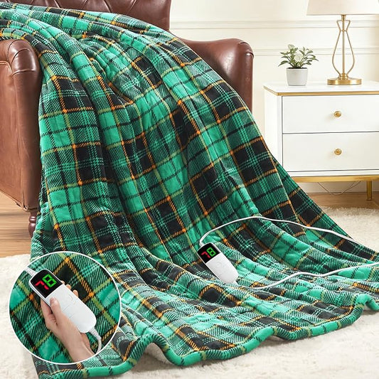 OCTROT Heated Blanket Electric Full Size 72X84, Heating Throw with 10 Heating Levels & 8 Hours Auto Off, Checkered Plaid Sherpa Blanket Warmer for Adults, Fast Heat and Washable, in Purple