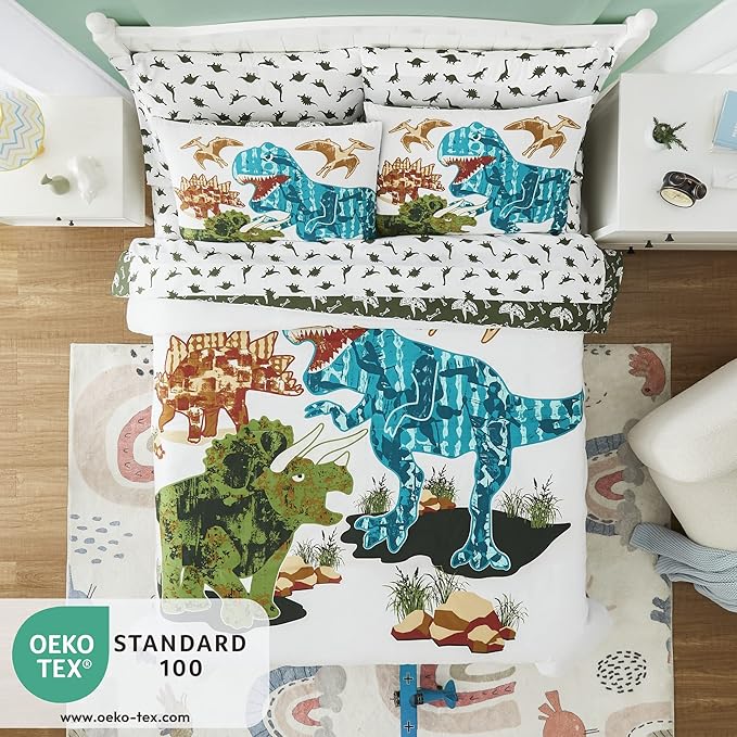 Full Kids Comforter Set - 7 Pieces Full Bedding Sets for Boys Teen, Glow in The Dark Dinosaurs Bed in A Bag with Sheets