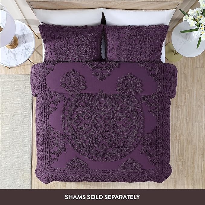 Beatrice Home Fashions Medallion Chenille Bedspread, Twin, Eggplant