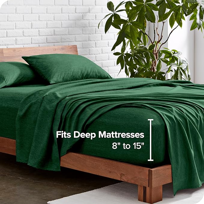 Bare Home Split Head Flex King Sheet Set - 1800 Ultra-Soft Microfiber Sheets - Double Brushed - Deep Pockets - Easy Fit - 4 Piece Set - FlexTop (Split Head Flex King, Heathered Forest Green)