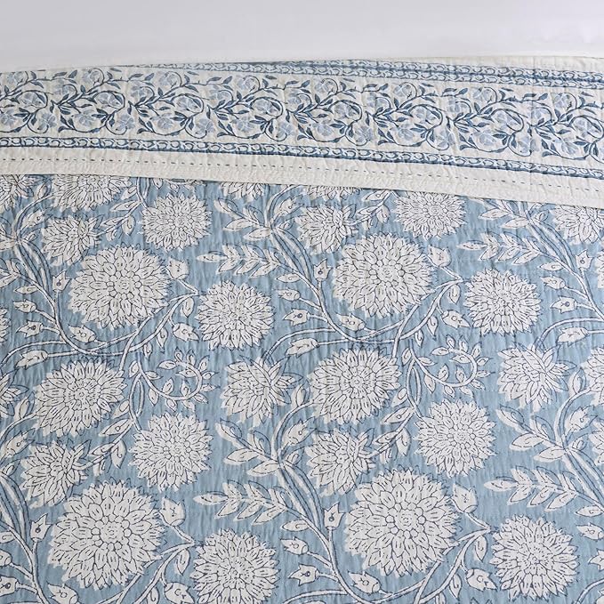 Levtex Home – Adare Blue Bedspread Set – Full Bedspread (96x106in.) and 2 Standard Shams (20x26in.) – Floral Botanical Design – Blue and White – Reversible – Cotton