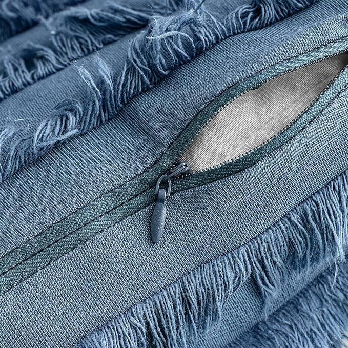 MIULEE Set of 2 Decorative Boho Throw Pillow Covers Linen Striped Jacquard Pattern Cushion Covers for Sofa Couch Living Room Bedroom 18x18 Inch Dark Blue