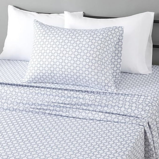 Amazon Basics Lightweight Microfiber 3-Piece Bed Sheet Set, Twin XL, Aqua, Printed