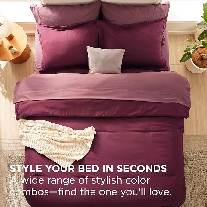 Bedsure Queen Comforter Set - 7 Pieces Burgundy Queen Bedding Set for All Seasons, Boho Contrasting Design Bed in a Bag with Comforter, Sheets, Pillowcases & Shams