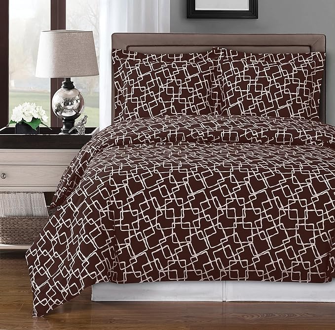 Royal Hotel Bedding Chocolate and White Eva 4 Piece Full/Queen Comforter Set 100% Cotton 300 Thread Count