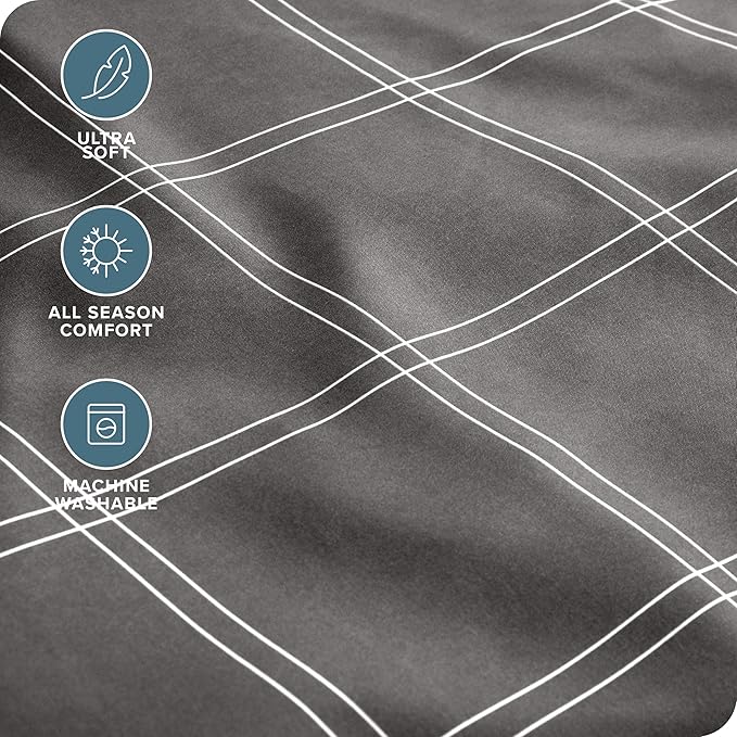 Bare Home California King Sheet Set - 1800 Ultra-Soft Microfiber Cal King Bed Sheets - Double Brushed - Deep Pockets - Easy Fit - 4 Piece Set (Cal King, Modern Plaid - Grey/White)