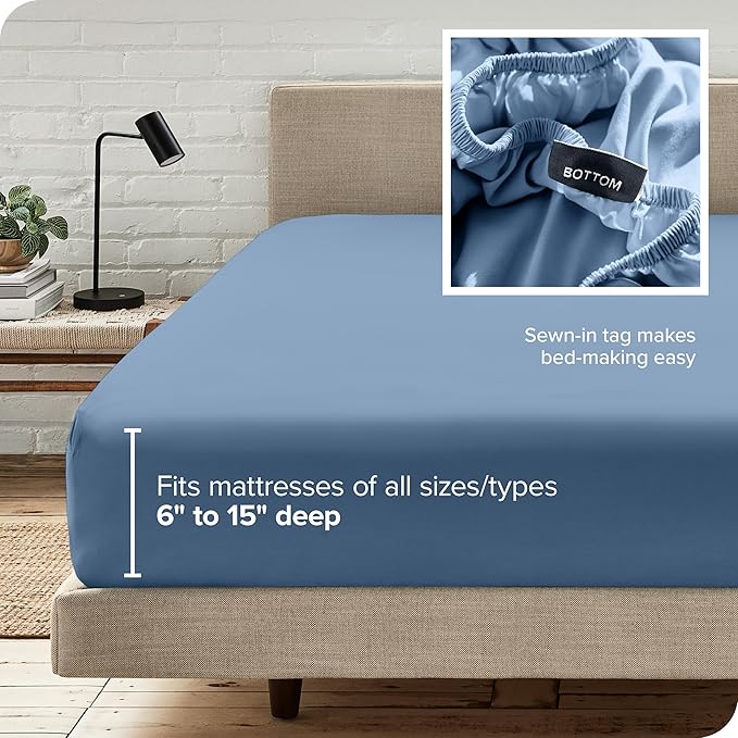 Bare Home Fitted Bottom Sheet Twin - Premium 1800 Microfiber - Ultra-Soft Wrinkle Resistant - Deep Pocket - Fitted Sheet (Twin, Coronet Blue)