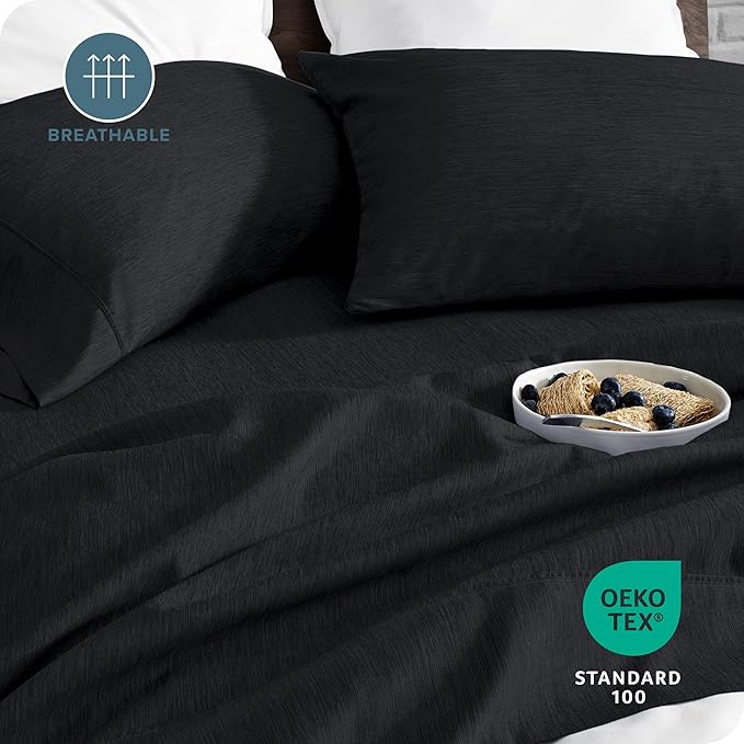 Bare Home Queen Sheet Set - Luxury 1800 Ultra-Soft Microfiber Double Brushed - Deep Pockets - Easy Fit - 4 Piece Set - Bedding Sheets & Pillowcases (Queen, Heathered Black)