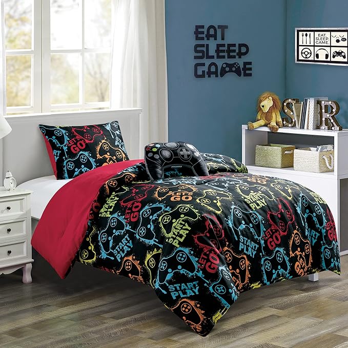 Chezmoi Collection Gamer Bedding 3-Piece Video Games Gamepad Microfiber Comforter Set for Boys Kids Teens Twin Size