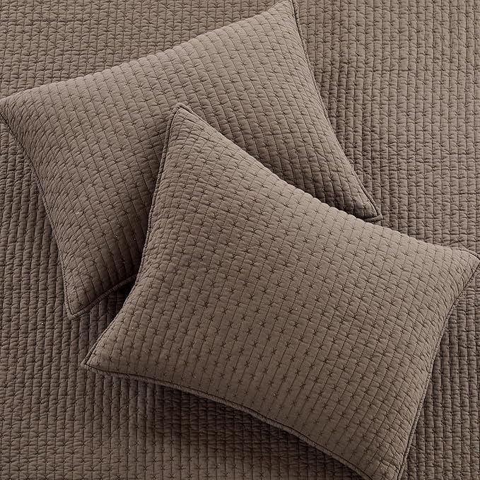 Levtex Home Cross Stitch Reversible Queen Bedspread Set (104x106in) with 2 Pillow Shams (26x20in) - Stitch Texture - Cocoa - Cotton Queen Size Bedspread Set - Lightweight, Soft, Pre-Washed