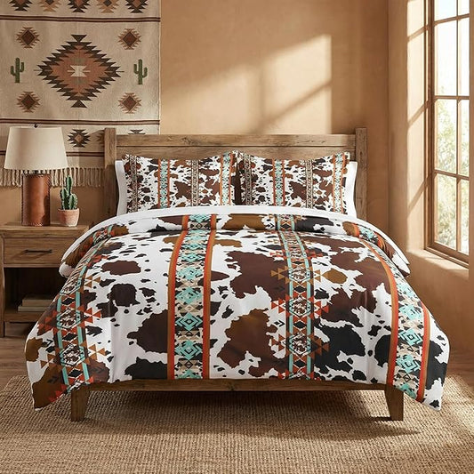 Twin Size Comforter Set with Pillowcase, Animal Vintage Retro Soft 2 Pcs Bedding for Kids and Adults, Cow Brown Cowhide Comforter Set for Bedroom Bed Decor