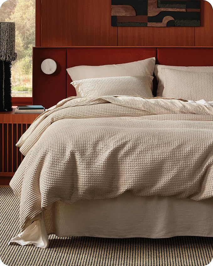 Bedsure Cotton Duvet Cover Full - 100% Cotton Waffle Weave Khaki Duvet Cover Set, GentleSoft™ and Breathable Tan Bedding Set for All Season, 3 Pieces, 80"x90"