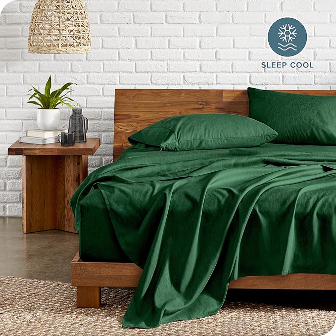 Bare Home Split Head Flex King Sheet Set - 1800 Ultra-Soft Microfiber Sheets - Double Brushed - Deep Pockets - Easy Fit - 4 Piece Set - FlexTop (Split Head Flex King, Heathered Forest Green)