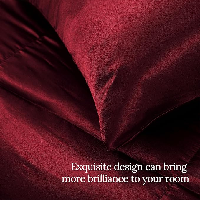 Whale Flotilla 3-Piece Reversible Silky Soft King Size Comforter Bedding Set, Luxurious Satin Comforters Oversized with 2 Satin Pillowcases, Lightweight Duvet for All Seasons, Red
