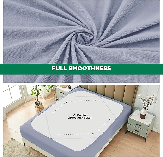 Biscaynebay Decorative Box Spring Cover Queen Size, Silver Grey Luxurious Jersey Knitting Stretchy Wrap Around 4 Sides Bed Skirt for Home/Hotels, Easy Fit Wrinkle & Fade Free Machine Washable