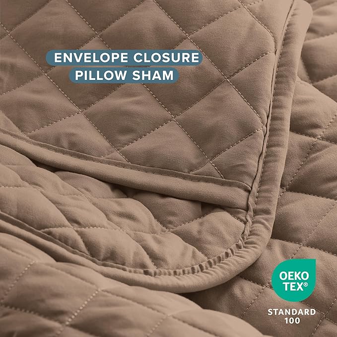 Bare Home Coverlet Set - Twin/Twin Extra Long - Lightweight Bed Decor - Comforter Alternative - All-Season Quilted Bedspread (Twin/Twin XL, Taupe)