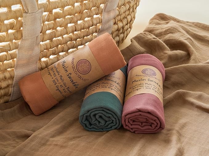 Meracorallo Muslin Swaddle Blanket, 4 Pack Neutral Swaddle Blankets, Silky Soft Receiving Blanket, Soild Color Swaddle Wrap for Baby Boys and Girls, 47 x 47 inches