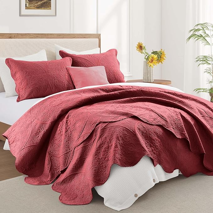 IR Imperial Rooms 8 Pack Quilt King Size Bedding (106" x 96") - Bulk Wholesale for Hotels, Guest Bedroom & Airbnbs - Lightweight Microfiber Reversible Floral Embossed Quilts Bedspreads (Burgundy)