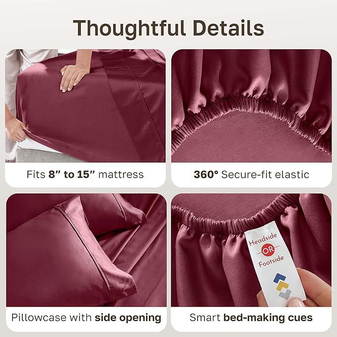 California Design Den Twin Sheets Set - Soft 400 Thread Count Sateen, Natural 100% Cotton Sheets with Deep Pockets, and Durable Bedding Set - Burgundy Red