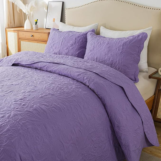 HoneiLife Quilt Sets King Size - 3 Piece Microfiber Quilt Set Lightweight Bedspreads Reversible Coverlets Rustic Bed Cover King Quilt Bedding Set All Season Quilts-Purple