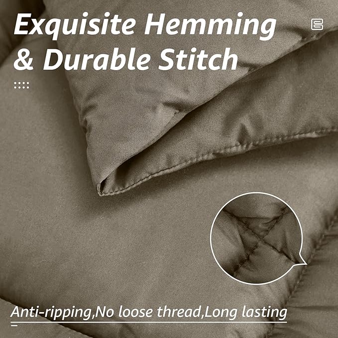 HYLEORY All Season Full Size Bed Comforter - Cooling Down Alternative Quilted Duvet Insert with Corner Tabs - Winter Warm - Machine Washable - Taupe
