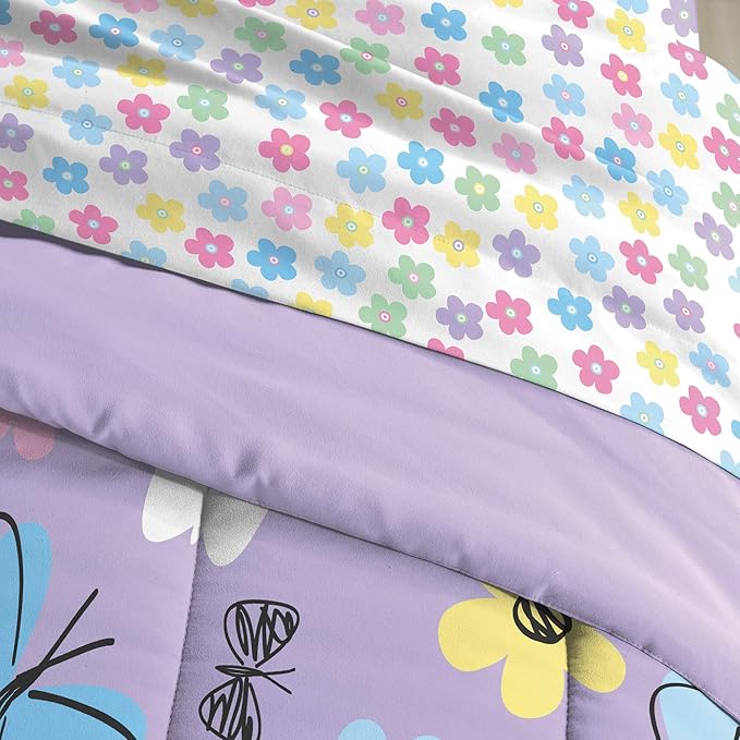Dream Factory Sweet Butterfly Ultra Soft Microfiber Girls Comforter Set, Purple, Twin