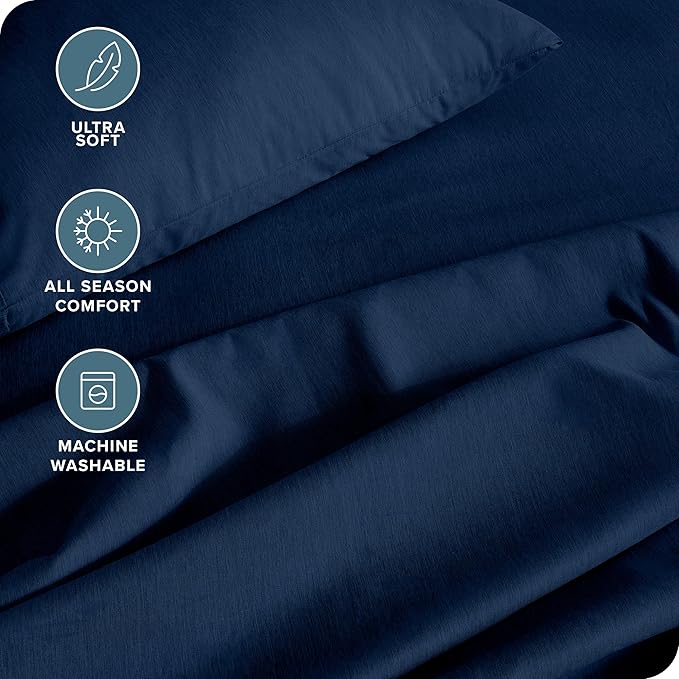 Bare Home Split King Sheet Set - 1800 Ultra-Soft Microfiber Double Brushed - Deep Pockets - Easy Fit - 5 Piece Set - Bed Sheets (Split King, Heathered Dark Blue)