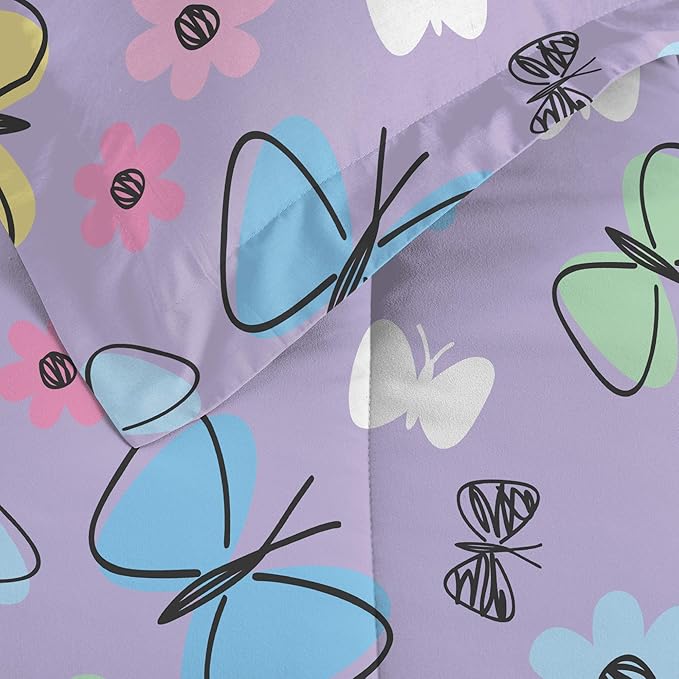 Dream Factory Sweet Butterfly Ultra Soft Microfiber Girls Comforter Set, Purple, Twin