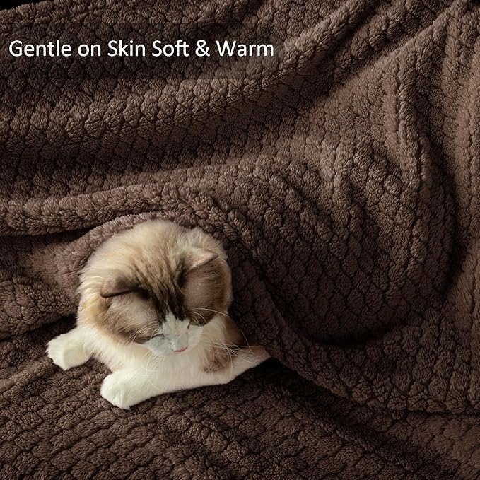 Exclusivo Mezcla King Size Fleece Blanket for Bed, Extra Soft Warm Decorative Fuzzy Blanket for Women, Lightweight Cozy Bedding Blankets, 90x104 Inches, Coffee