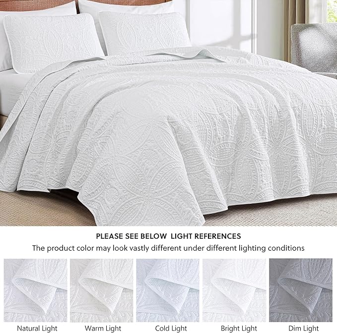 Chezmoi Collection 3 Piece 118 by 106" Austin Oversized Bedspread Coverlet Set, King, White