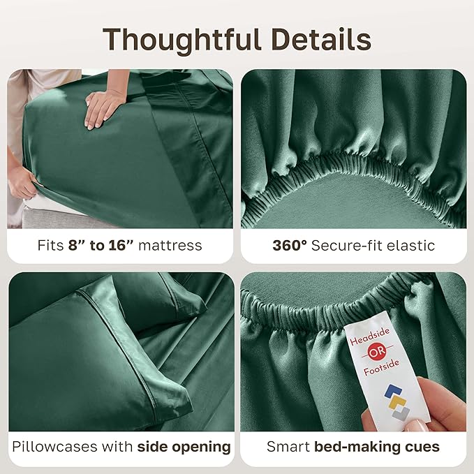 California Design Den Full Size Bed Sheets Set - Soft 400 Thread Count Sateen, Natural 100% Cotton Sheets with Deep Pockets, Breathable, and Durable Bedding Set - Hunter Green