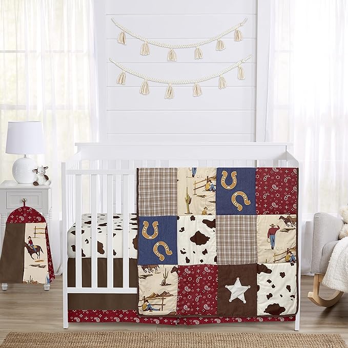 Sweet Jojo Designs 5-Piece Baby Crib Bedding Set (Western Cowboy) for Boys, Infants/Nursery incl. Blanket, Fitted Sheets, Skirt, Diaper Stacker (Southern, Country, Farm, Wild West, Horse, Country)