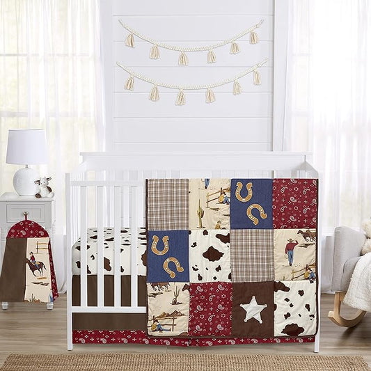 Sweet Jojo Designs 5-Piece Baby Crib Bedding Set (Western Cowboy) for Boys, Infants/Nursery incl. Blanket, Fitted Sheets, Skirt, Diaper Stacker (Southern, Country, Farm, Wild West, Horse, Country)