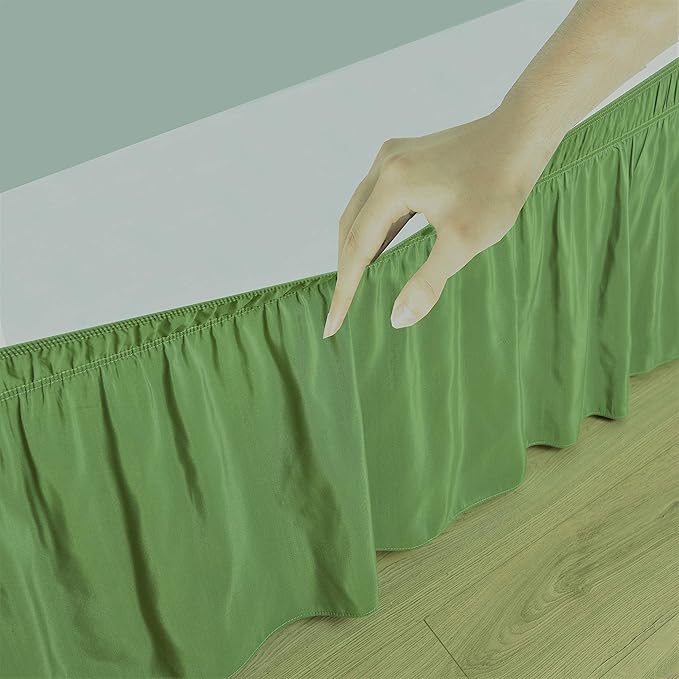 Bed Skirt - Wrap Around Bed Skirts Elastic Dust Ruffles, Easy Fit Wrinkle and Fade Resistant Luxurious Fabric Solid Color, Sage King XL Size Beds 15 Inch Drop