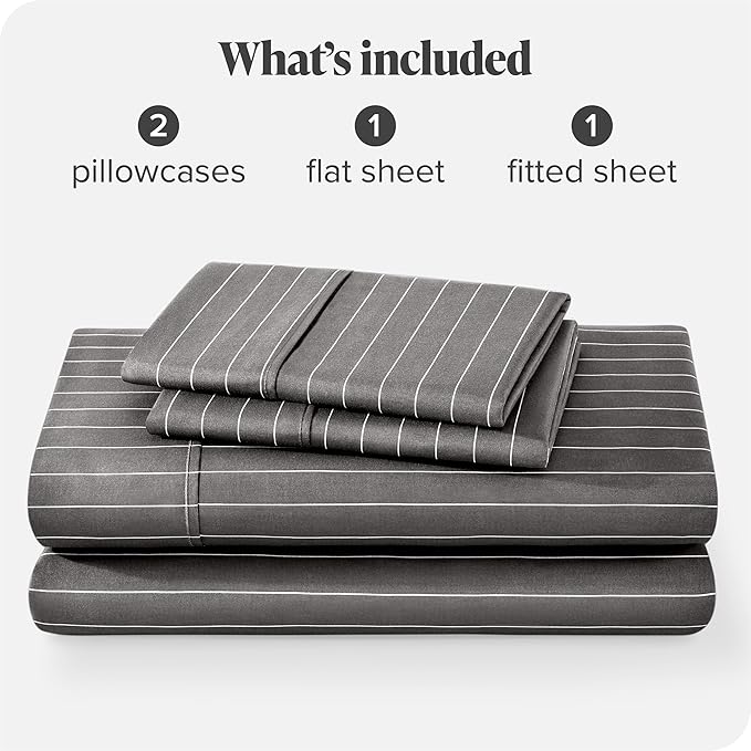 Bare Home California King Sheet Set - 1800 Ultra-Soft Microfiber Cal King Bed Sheets - Double Brushed - Deep Pockets - Easy Fit - 4 Piece Set (California King, Pinstripe - Grey/White)
