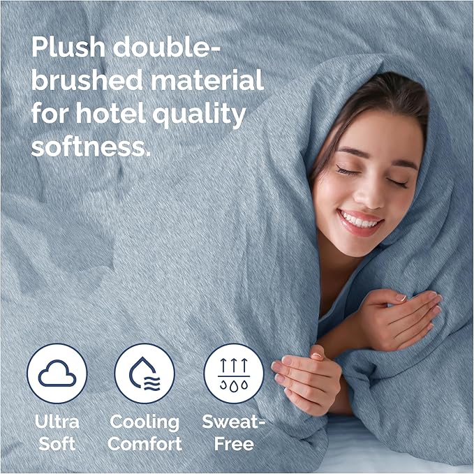Duvet Cover Queen Size - Extra Soft Queen Size Duvet Cover - Lightweight, Breathable, Easy Care & Fade Free w/ Zipper Closures & Ties - 90" x 90" Inches - (Heathered Blue) Comforter Not Included