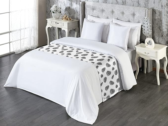 Lunarable Pine Cone Bed Runner, Detailed Hand Drawn Sketch of Fir Tree Repetition in Monochrome, Decorative Accent Bedding Scarf for Hotels Homes and Guestrooms, Queen, Charcoal White